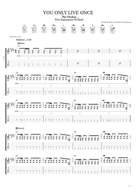 You Only Live Once Tab By The Strokes Guitar Pro Guitars Bass Amp Backing Track Mysongbook