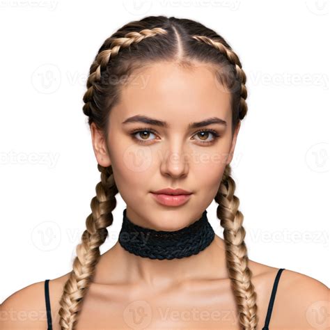 Young Woman With Side French Braid And Choker Necklace Plain Face Young Woman With Side French Braid And Choker Necklace Plain Face