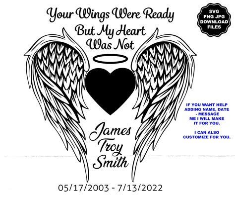 Your Wings Were Ready But My Heart Was Not Angel Wings In Loving Memory Memorial Decal Svg Dxf So Fontsy
